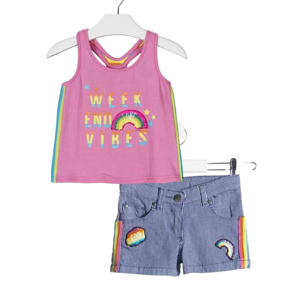Losan - Girls' Pink Tank Top and Denim Shorts Set
